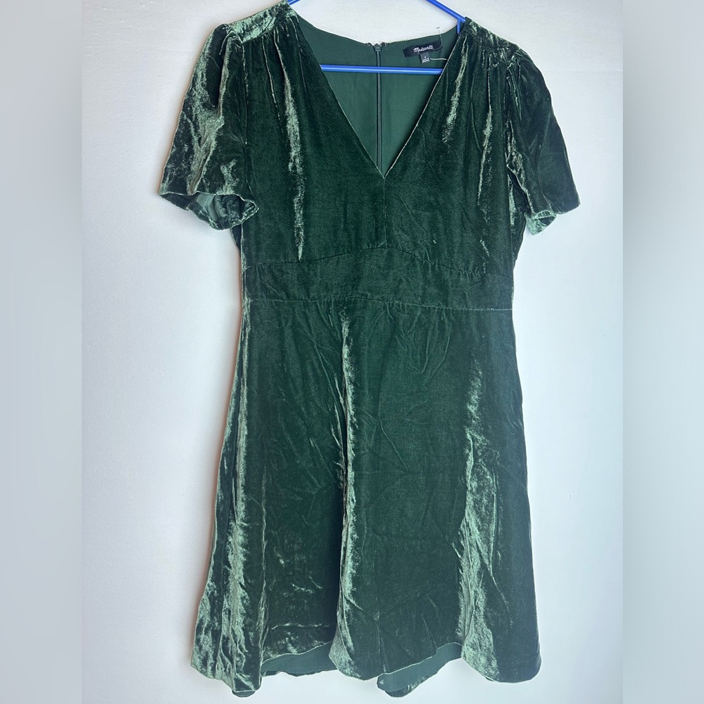 Madewell Dark Green Velvet Mini Dress - Picture 3 of 11